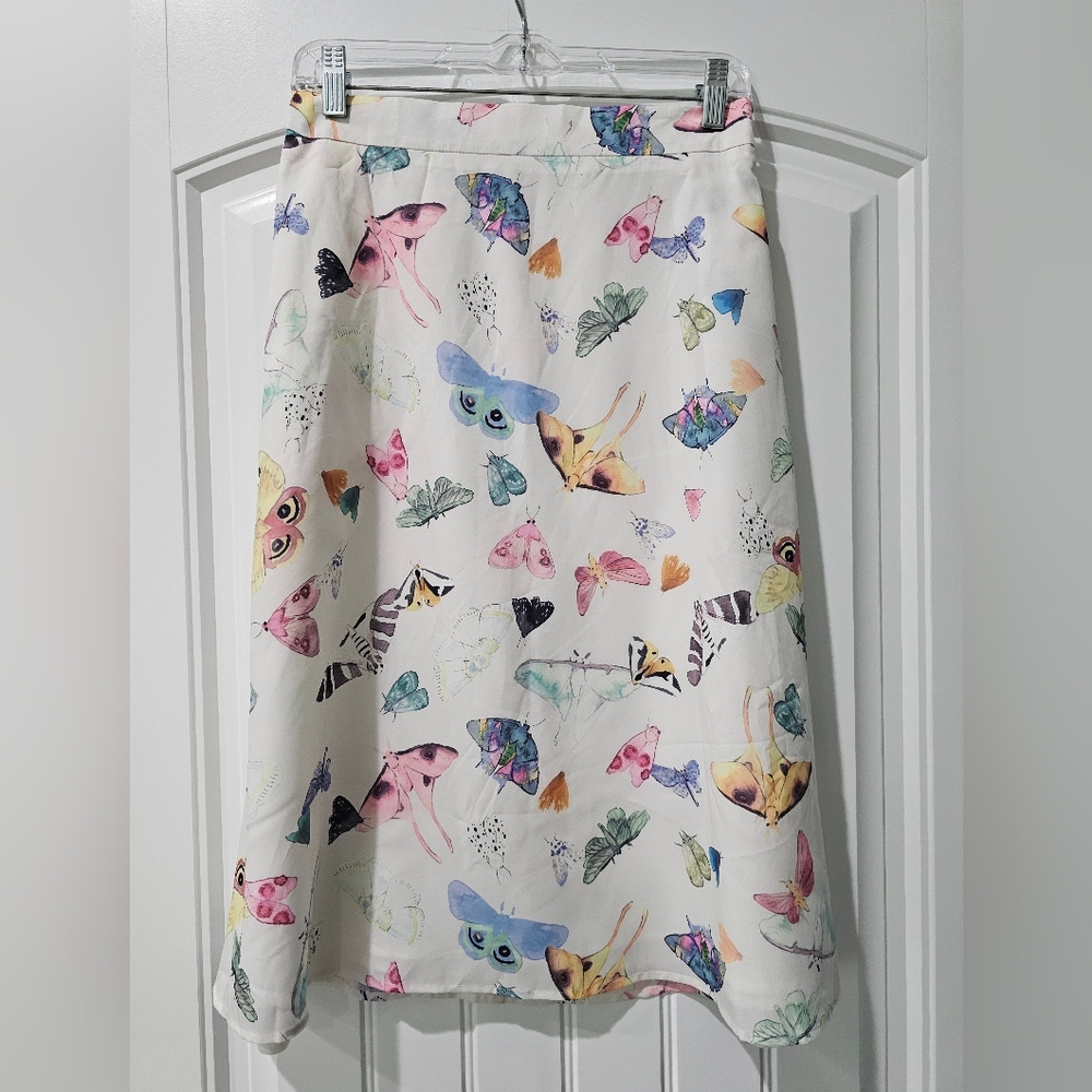 Anthropologie Pink and Blue A-Line Midi Skirt